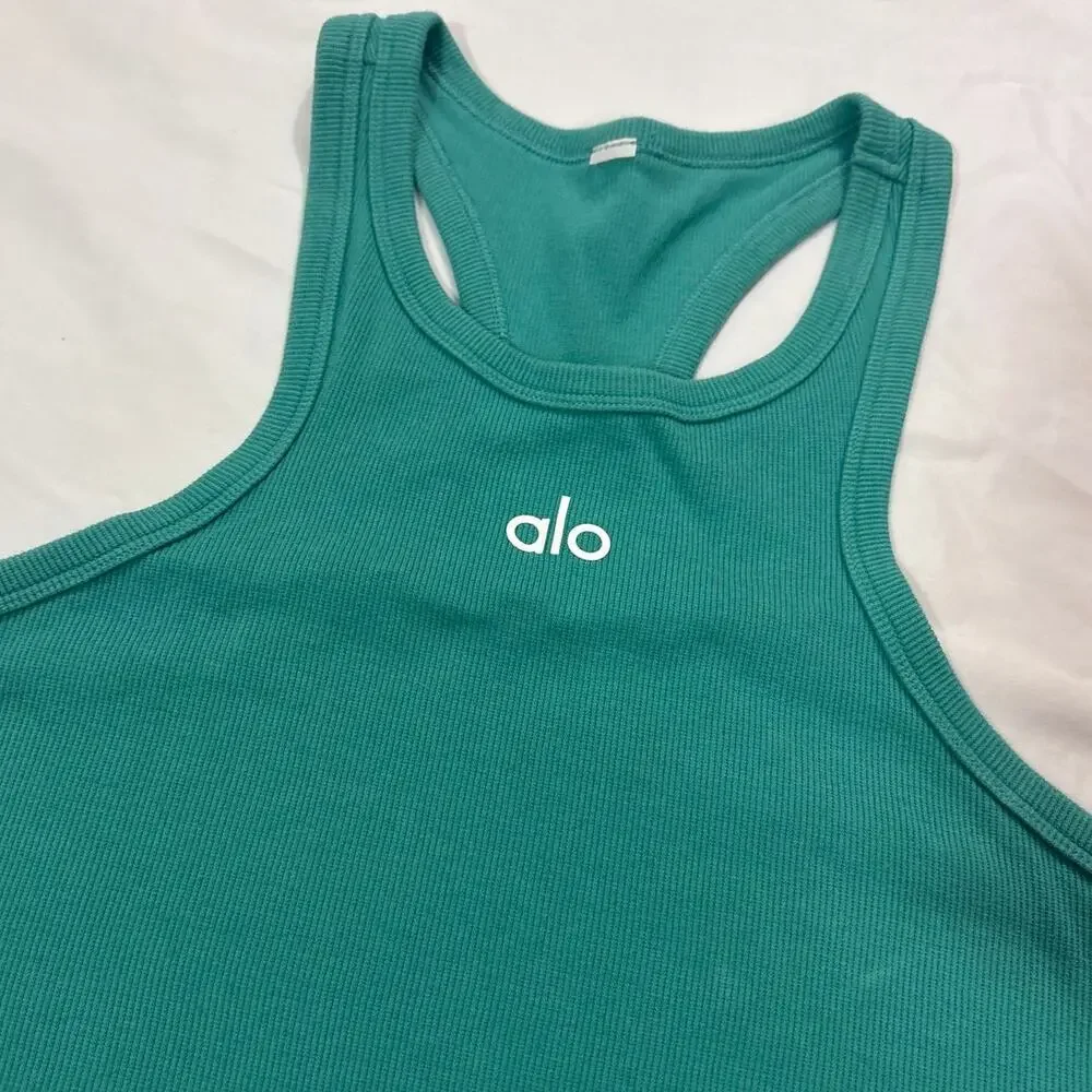 Alo Yoga Wonens Medium Aspire Crop Tank Tea Ribbed Cropped Fit Gym Outdoors